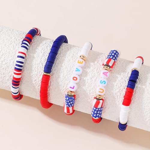 4th of July Outfits for Women, USA Bracelet Stackable American Flag Partriotic Bracelet Fourth of July Accessories Memorial Day Decorations - Independence Day Celebration Jewelry3