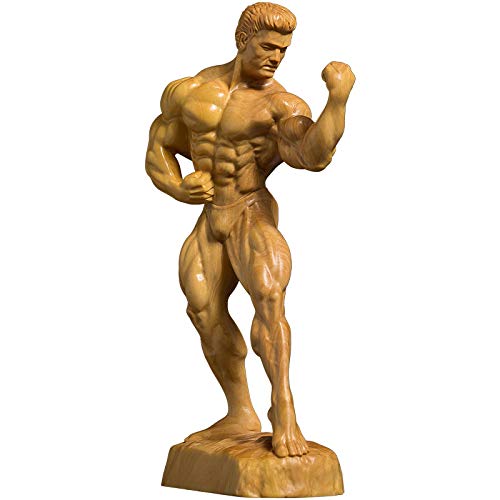 ZSQZJJ Home Desk Bathroom Decoration Sculpture,Boxwood Carving Living Room Decoration Figures Sculpture Bodybuilding Muscle Male Statue