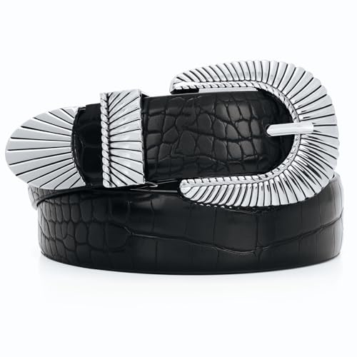 XZQTIVE Women Fashion Leather Belt for Jeans Pants Dress with Vintage Silver Buckle