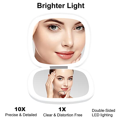 deweisn Compact Mirror, Lighted Travel Makeup Mirror with 1X/10X Magnifying Double Sided Dimmable Portable Pocket for Handbag and Pocket, USB Charging(White) by deweisn - Image 3