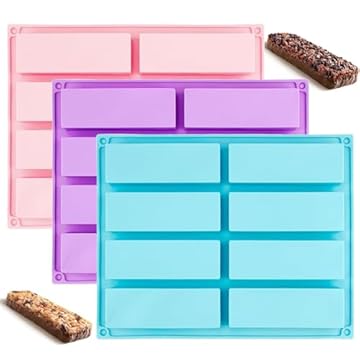 Rettangolari Antiaderente Energetich,Set di 3 Stampi Rettangolari in Silicone per Barrette di Cereali, 8 Cavità per Stampo, Antiaderente e Flessibile, Ideale per Dolci, Cioccolatini e Snack