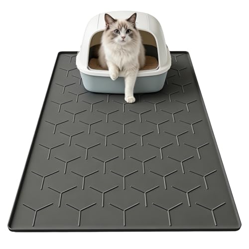 Image of Garoopion Silicone Cat Litter Mat 34x22 inch, Easy to Clean, Black