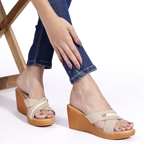 Image of TRASE Heel Luxe Wedge Heels For Women - Wedge Sandals For Women Stylish - Women Fashion Cross Strap Sandals - Comfortable Women Heels Wedges - Wedges Women