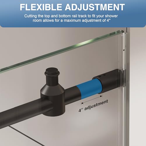 KPUY Frameless Shower Door, 44-48" W x 76" H Sliding Glass Shower Door, 1/4" (6mm) Thick Tempered Clear Glass with Explosion-Proof Film Nano Coating, Stainless Steel Hardware, Matte Black