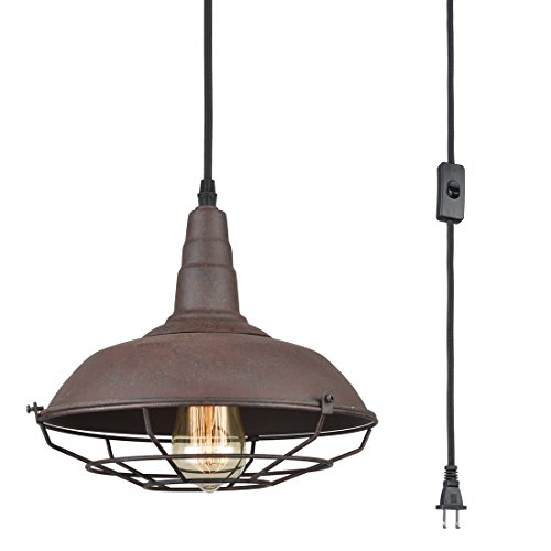 AXILAND Farmhouse Industrial Lighting Fixture Plug in Pendant Metal Hanging Lights