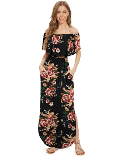 Image of LILBETTER Womens Off The Shoulder Ruffle Party Dresses Side Split Beach Maxi Dress