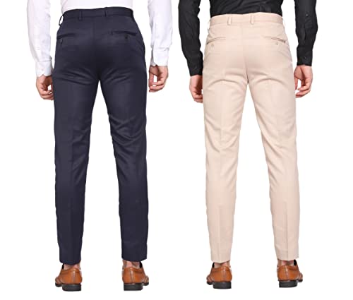 Image of MALENO Men Formal Trouser Regular Fit Solid | Soft and Breathable Pant Combo (Pack of 2)