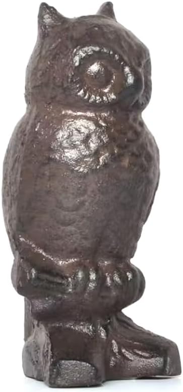 Rustic Cast Iron Owl Statue - Decorative Collectible Figurine for Home, Indoor Shelf Decor, Garden Ornament