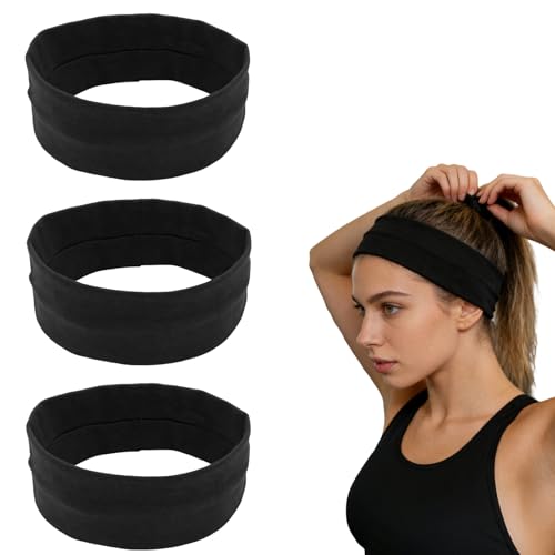 3 Piezas Diadema de Yoga Deportivo, Bandas Negras Que absorben el Sudor, Diadema Deportiva Elásticas Antideslizante para Yoga Fútbol Jogging