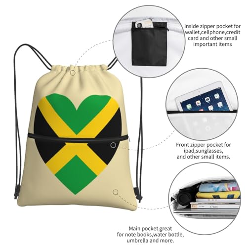 Love Jamaica Flag Drawstring Backpack Patriotic zipper Drawstring Bag for Men Women Sport Yoga Travel Gym4