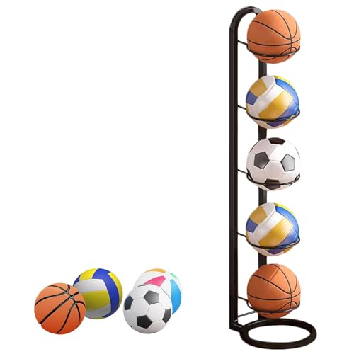 5 Capas Soporte para Balón de Fútbol, Soporte Vertical para Pelotas de Futbol, para Guardar Balones de Baloncesto, Fútbol y Voleibol, Negro