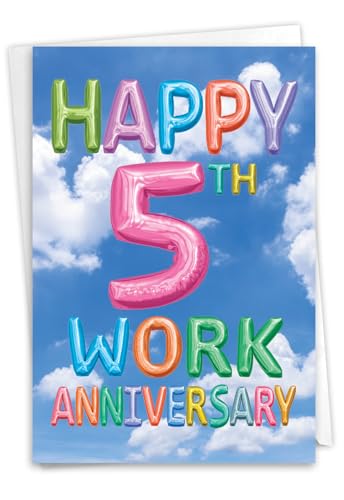 NobleWorks 5th Anniversary Work Milestone Congratulations Notecard (Co-Worker) w/ 5 x 7 Envelope for Men, Women (1 Card) Inflated Messages 5 C5651BAWG