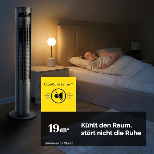 YOER 19dB Leiser Turmventilator, 12 m Wurfweite, WLAN & App-Steuerung, 12 Geschwindigstufen 3 Modi 12h Timer 80° Oszillation, Ventilator mit Plasma-Ionisator für Schlafzimmer, CoolWhisper TF07G, grau 2