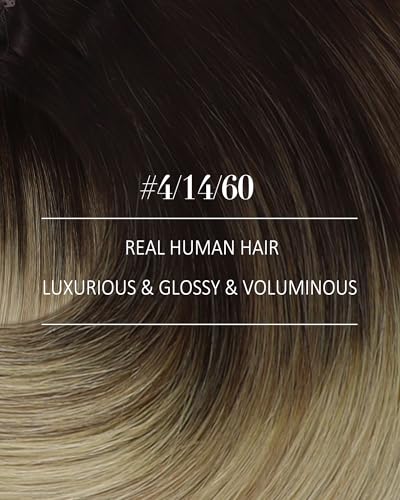 Image of YoungSee Ombre Clip in Hair Extensions 18 Inch Invisible Clip on Hair Extensions Human Hair Medium Brown Ombre Golden Blonde Mix Platinum Blonde Balayage Clip in Extensions Real Human Hair 120G 7Pcs