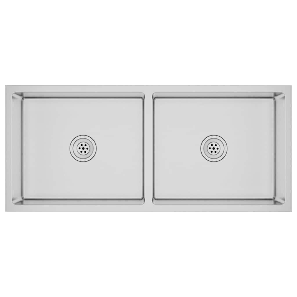 vidaXL Handmade Kitchen Sink Dining Room Plumbing Fixture Utility Waste Sink Under-Mount Kitchen Basin Stainless Steel — image 1