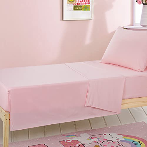 Hombys Combed Easy Bunk Bed Bedding Sheet Set For Kids Twin Size -Inseparable Flat Sheet And Fitted Sheet With Pillowcase, Ultra Soft-Deep Pocket With Ealstic Band (Pink, 51"X63") #TOP5