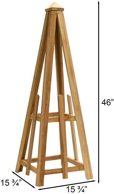 Cedar Trellis 46" Pyramid Obelisk for Climbing Plants – Durable Cedar Wood Garden Trellis for Roses, Tomatoes, & Potted Plants – Vertical Support for Outdoor & Container Gardening