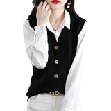 [Niliv] ニットベスト レディース セーター 春 秋 冬 ベスト vネック トップス 無地 シンプル ボタン 大きいサイズ 袖なし 前開き 重ね着 セーター ノースリーブ 可愛い おしゃれ カジュアル きれいめ 体型カバー 通勤(ブラック 新しい S)