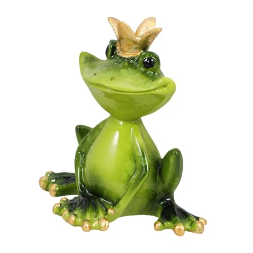 HABITZ Estatuas De Rana Coronada Decoración del Hogar Estatuas De Resina Figuras 3D Rey Verde Zen Figura Sentada Linda Figura Animal Coleccionable Personalizado For Patio Jardín De Hadas De Estantes