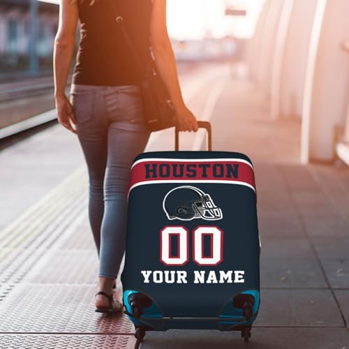 Image of Custom Houston Luggage Cover Personalized Football Style Suitcase Cover with Name Number Customized Washable Elastic Sports Travel Suitcase Protector for Business Vacation Gifts