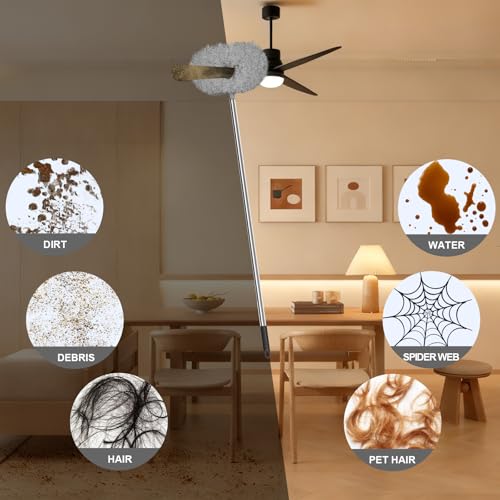 Image of Eunice 7FT Ceiling Fan Duster with Extension Pole, Adjustable and Removable Fan Cleaner Blade for High Ceiling, Window Door Furniture (Grey)