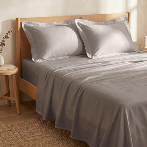 Image of Huesland Premium 100% Pure Cotton Luxe Soft Touch 300 Thread Count Bedsheet for Double Bed King Size with 2 Pillow Covers | Perfect Greige | 108 x 108 inches