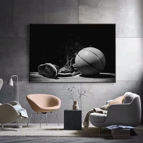 Toile de baskets de basket-ball noir et blanc pour habiller un grand mur de salon