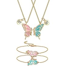 Best Friend Butterfly Necklace Cute Enamel Butterfly Animal Friendship Necklace Bracelets Set for Women Men Couple Jewelry
