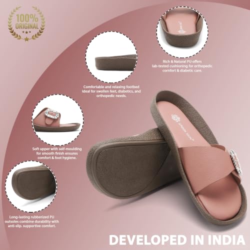 Image of Women Fashion Cross Strap Sliders with Crystal Buckle | Stylish Casual Slip-On Sandals for Women | Lightweight Comfort Slides Everyday Wear