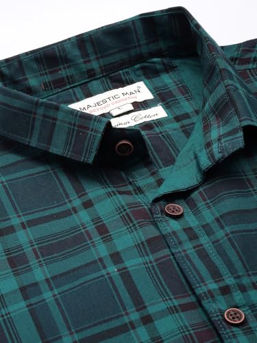 Image of Majestic Man Men Comfort Slim Fit Opaque Checked Pure Cotton Casual Shirt