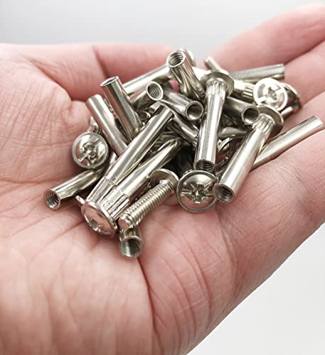 Möbelverbindungsschrauben Schrankverbinder Möbelverbinder Schrauben 60Stk M4 x 31-40mm Möbelschrauben Stahl Vernickelt Hülsenschrauben