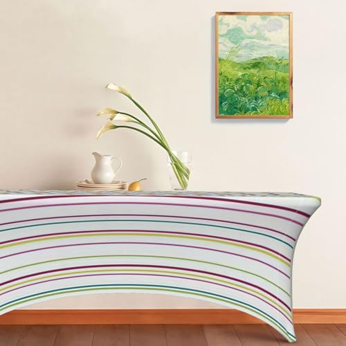 Nappe rectangulaire élastique imprimée rayures table bureau extérieur