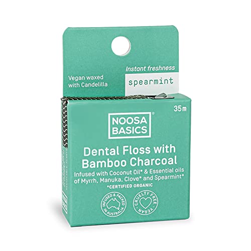 Noosa Basics Spearmint Dental Floss with Bamboo Charcoal, 35m Size