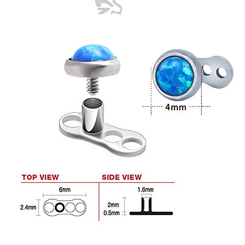 5Pcs 14g Stainless Steel Fire Opal Dermal Anchor Tops and Base Microdermals for Body Piercing3