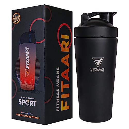 fitaari Premium Steel Gym Protein Shaker Bottle | Leak-Proof Bottle for all your Workout needs | Mixing Proteins Stay Fit (Black) (B0C6QSNHCP) Amazon Price History, Amazon Price Tracker