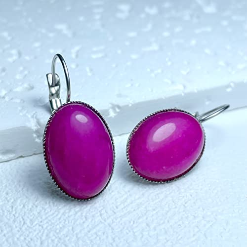 Hqfjw Genuine Real Natural Red Ruby Stone Crystal Drop Earrings,S925 Sterling Silver Healing Oval Red Quartz Gemstone Statement Drop Earrings For Women Girls (A_Ruby) #TOP1