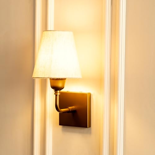 Image of Divine Trends Antique Brass Finish Elbow Wall Light with Off White Shade for Living Room, Bedroom, Home Decoration Wall Lamp Pack of 1