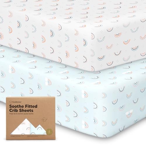 Image of KeaBabies 2-Pack Organic Crib Sheets for Boys, Girls - Fitted Crib Mattress Sheet Neutral, Breathable Jersey Cotton Cover for Baby Bed, Toddler Mattress, Soft & Cute Prints (Jolly Rainbow)