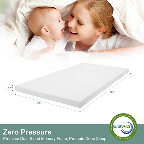 Ferlizer Pack And Play Mattress, 3.5 Inch Dual-Sided Playpen Mattress, Memory Foam Playard Mattress Topper With 100% Waterproof Bamboo Cover For 38" X 26" Pack N Play Playpens #TOP4
