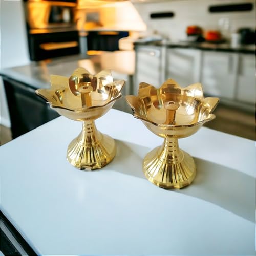 Best Brass Diyas: Brass vs Clay & Puja Essentials 20 Set of 2 Lotus Flower Shape Deepak Home Temple Puja Item Decorati...