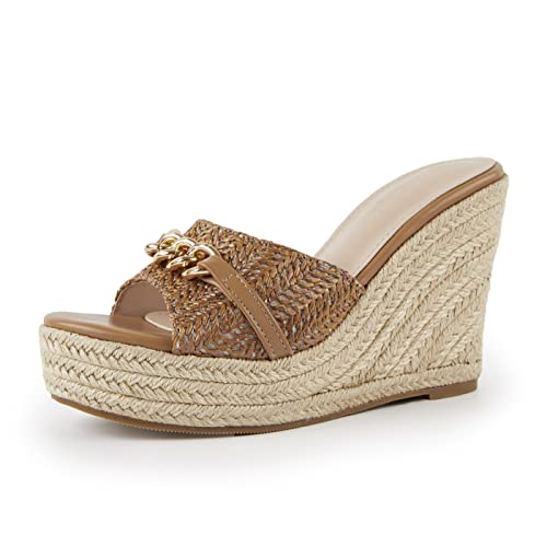 Image of Coutgo Women's Wedge Sandals Platform Espadrille Heel Chain Slip On Casual Summer Slides