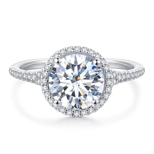 14K Moissanite Engagement Ring, 14K Gold 2 Carat Moissanite Ring, 2 Carat Round Cut Moissanite Rings, 14K White Gold Hidden Halo Engagement Rings
