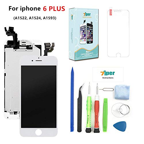 Screen Replacement for iPhone 6 Plus (5.5') - LCD Display Touch Digitizer Frame Assembly Set with Proximity Sensor, Front Camera, Earpiece, Tempered Glass, Repair Tools and Instruction (White)