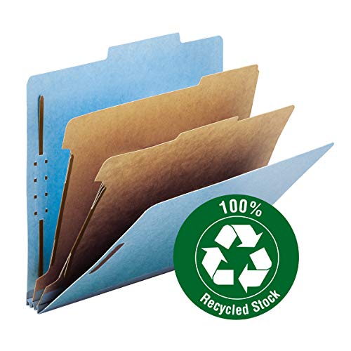 Smead 100% Recycled Pressboard Classification File Folder, 2 Dividers, 2" Expansion, Letter Size, Blue, 10 Per Box (14021) #TOP2
