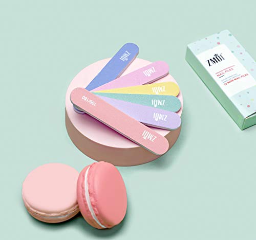 Zmoi Professional Mini Nail File – 12 Stylish - Practical Fingernail File Pack For Natural And Acrylic Nails 100/180 Emery Boards (Macaroon Color) #TOP4