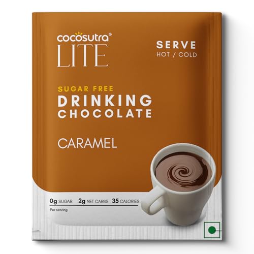 Image of Cocosutra Sugar Free Caramel Drinking Chocolate Mix, 20 g | Zero Sugar, Low Carb, Keto-Friendly, Vegan | Stevia & Erythritol Sweetened | Serve hot & cold