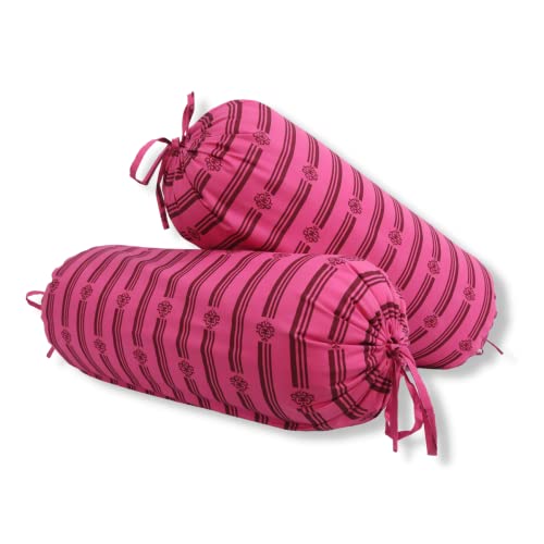 Image of Swayam Set of 2 Cotton Casement Bolster Cover | 30x30 Inch | Soft Breathable Masnad Cover 200TC | Durable & Washable | Modern Print Bolster Cover for Diwan, Bed & Sofa - Brown