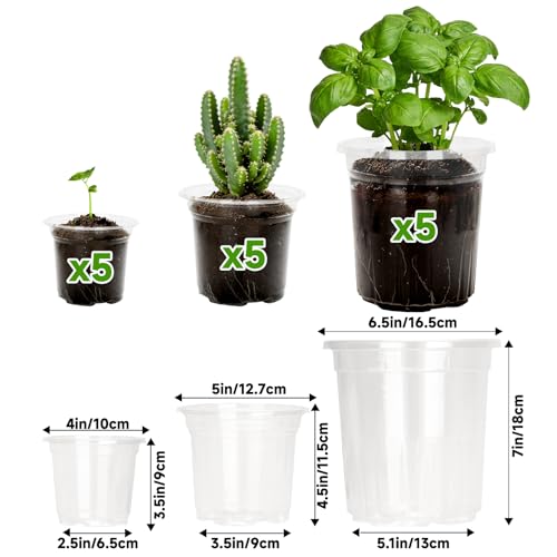 KINGLAKE 15 Stück Anzuchttöpfe Pflanztopf Durchsichtig, 10/12.7/16.5cm Blumentöpfe Anzuchttopf Plastik, Pflanztöpfe Orchideentopf Transparent Klein, Töpfe Untertopf für Pflanzen Orchideen