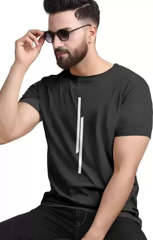 Image of Men T-Shirt, Half Sleeves, Round Neck, Polyester Material, 11 Line Theme, Light Weight, Comfortable T-Shirt for Men (Pack of 1)