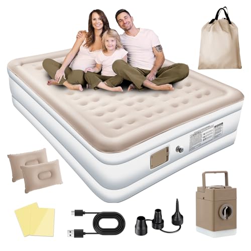 Colchão Inflável de ar Queen Double High, 2025 NEW Actualizar a Qualidade, com Bomba Rápida Inflação/Deflação, Terno Comfort, Camping, Viagem, Portátil Impermeável
